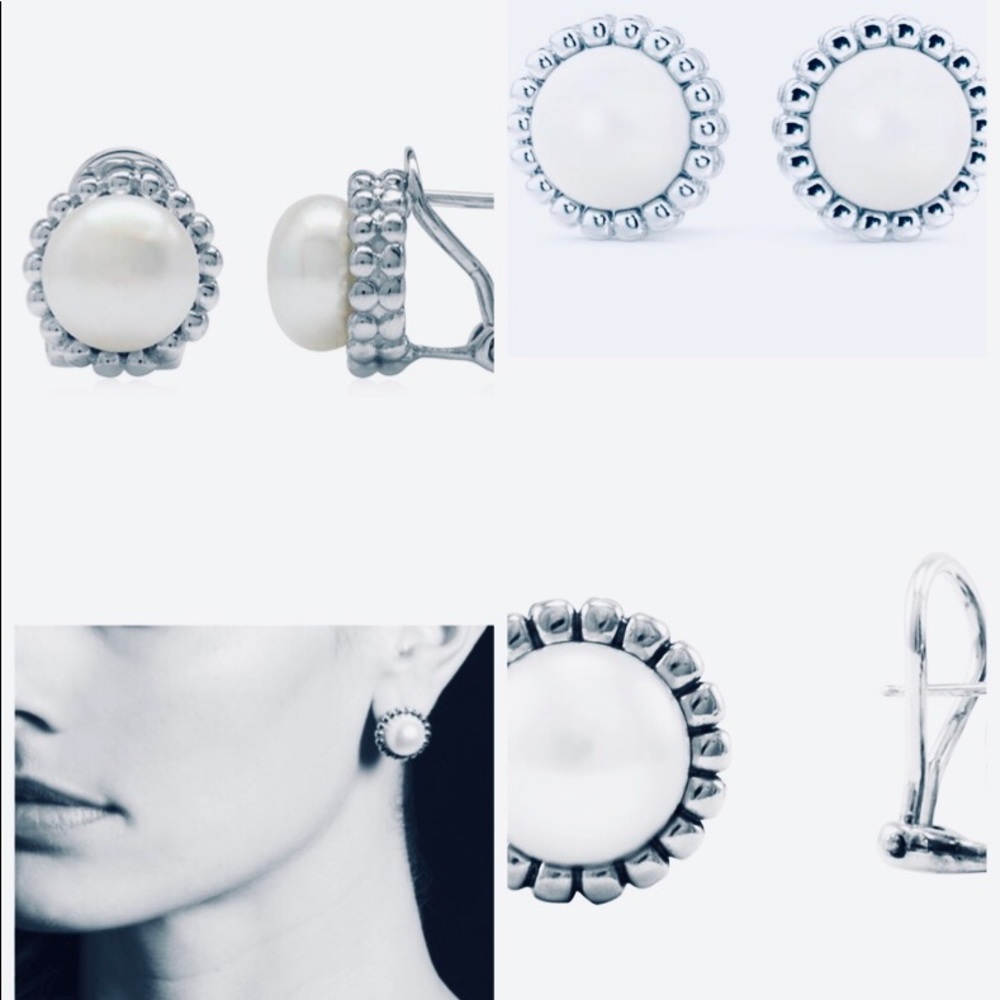 Omega 8mm Pearl Earrings Beaded Pattern